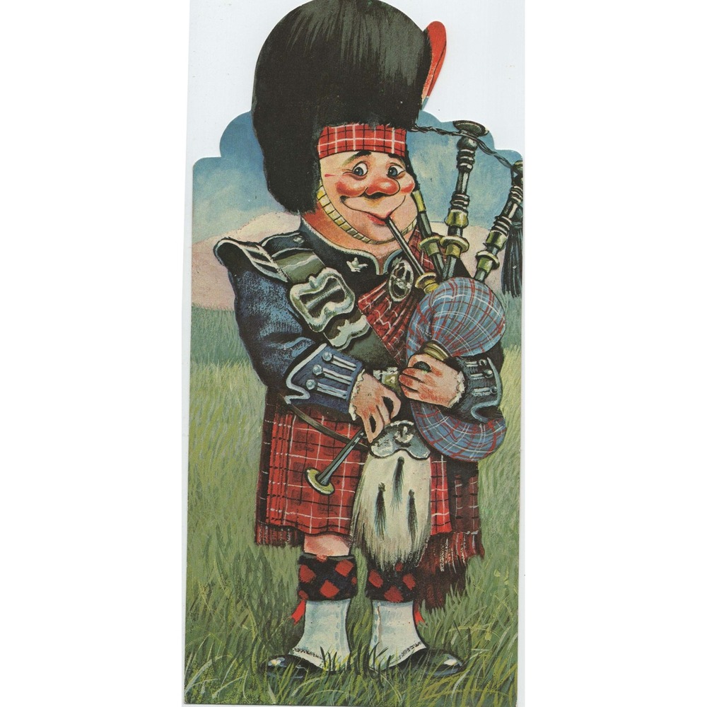 Comic Postcard Scottish Highland Bagpiper Die Cut Novelty Scotland Caricature - Picture 1 of 2
